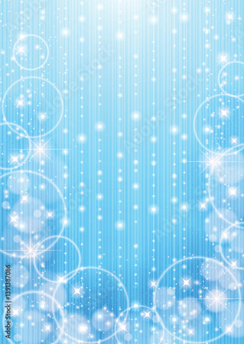 幻想的な雨背景、イラスト、縦、梅雨、青、かわいい、キラキラ