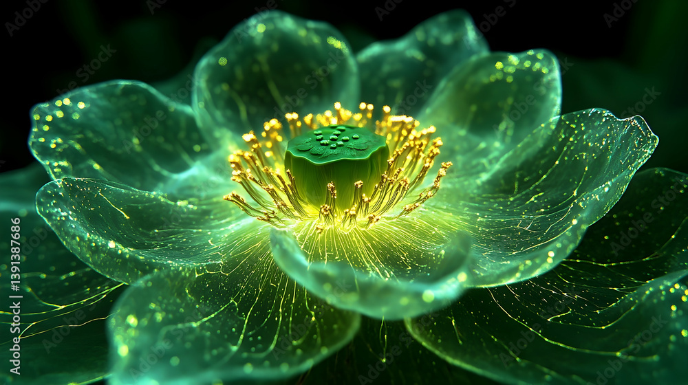 Obraz premium A glowing ethereal flower showing delicate petals and golden details