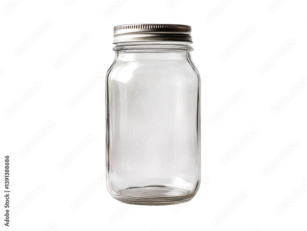 Empty glass jar on cutout background studio setting product photography minimalist design Empty glass jar on cutout background studio setting product photography minimalist design