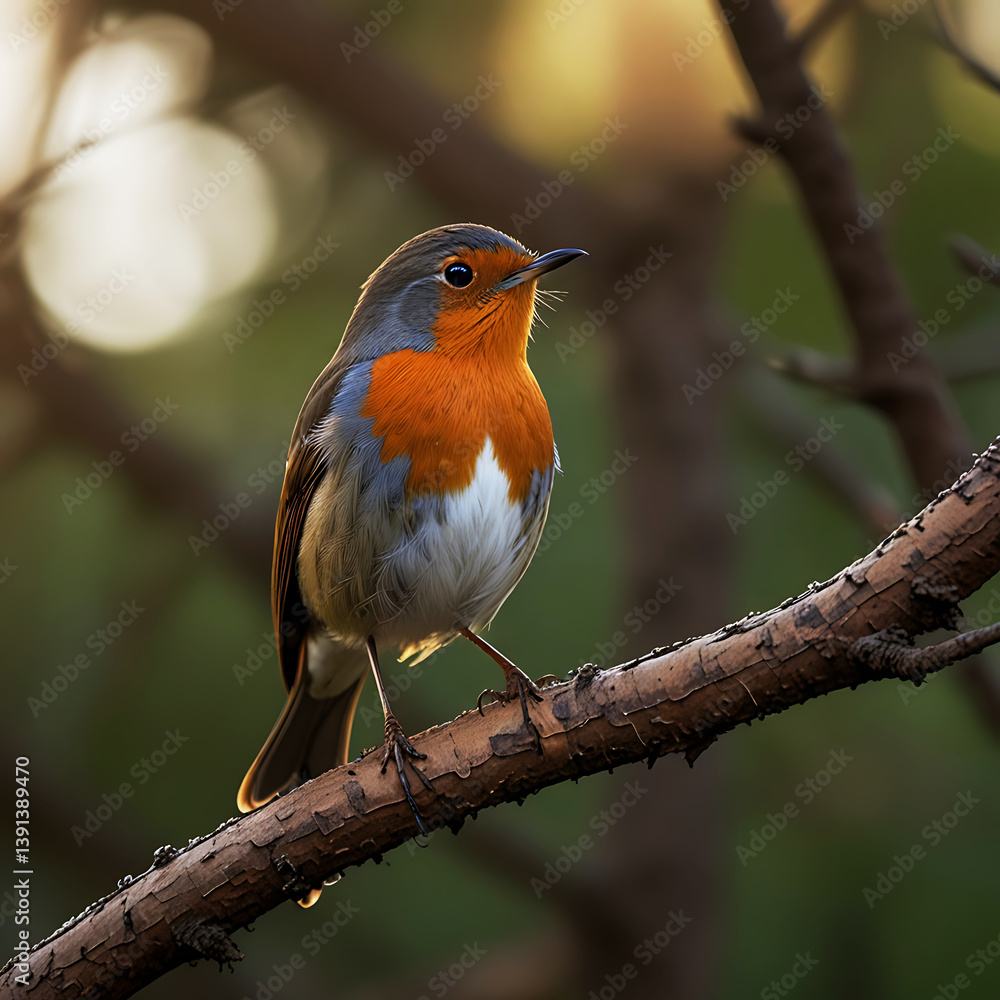 Fototapeta premium A robin bird in a tree singing song