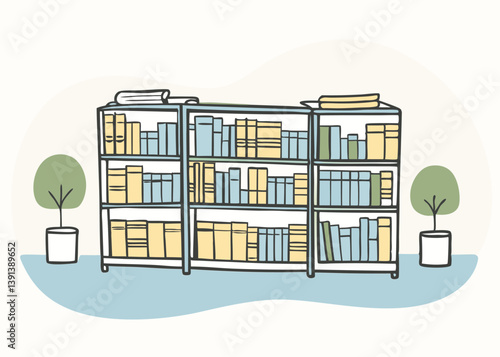 A Well.Organized Bookshelf with Plants in a Room