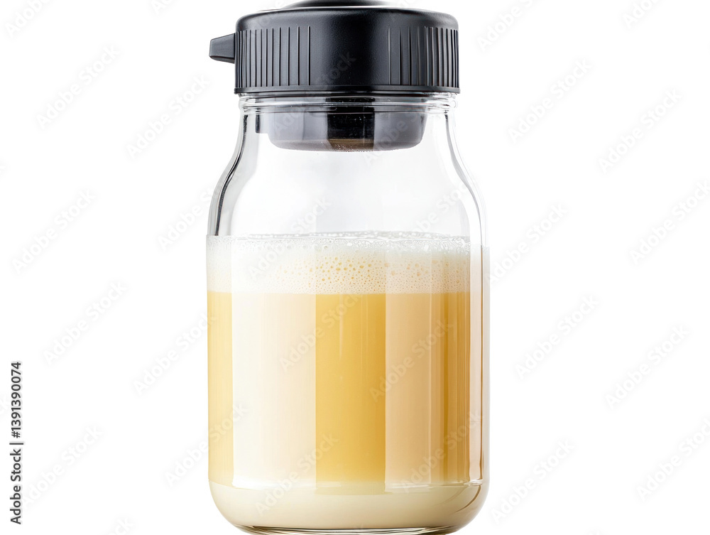 Refreshing milk beverage in a glass jar kitchen setting cutout background for visual appeal Refreshing milk beverage in a glass jar kitchen setting cutout background for visual appeal