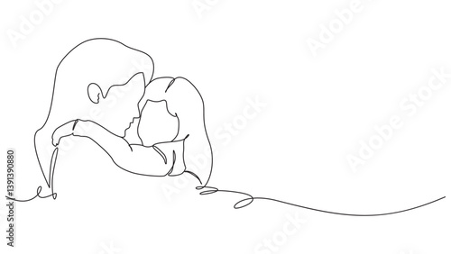 Minimalist line art portraying a tender mother and child embrace scene
