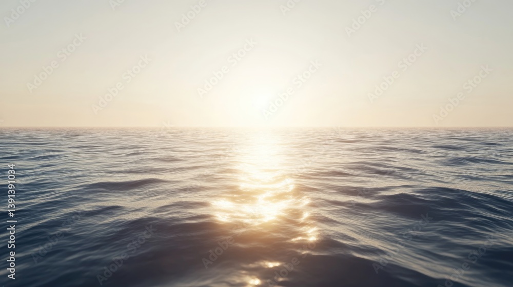 Obraz premium A peaceful open ocean view during golden hour with soft light playing over distant waves