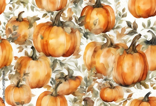 halloween background vegetarian food autumn painted watercolor white hand pumpkin raw fall harvest texture organic fresh vitamin summer diet isolated orange vegetable illustration art kitchen october
