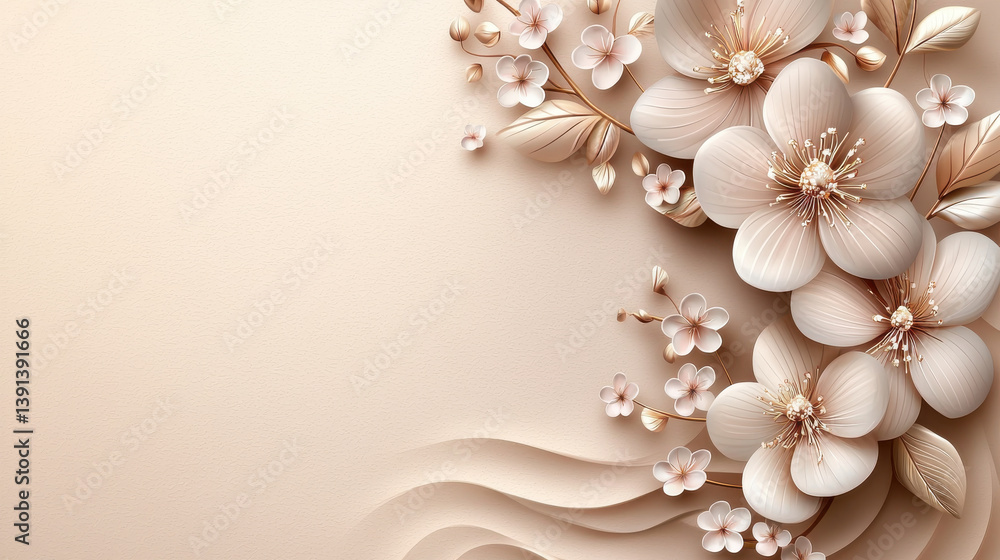 Blank background illustration of Elegant floral design with beige and cream flowers on soft background with copy space and negative space for text Blank background illustration of Elegant floral design with beige and cream flowers on soft background with copy space and negative space for text