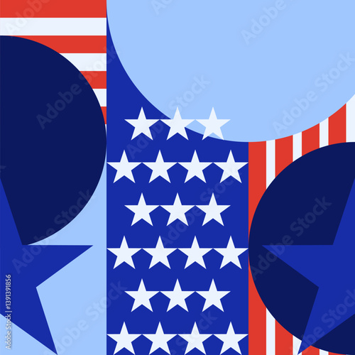 Abstract geometric background with USA flag symbols and colors. Vector print, banner, poster, greeting card design
