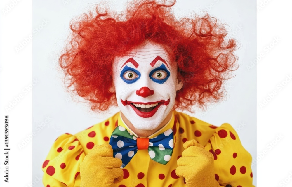 Clown entertainment performance circus venue portrait photography indoor close-up joyful atmosphere Clown entertainment performance circus venue portrait photography indoor close-up joyful atmosphere