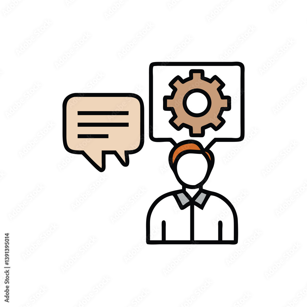 Person Thinking About Technical Solution With Cogwheel In Speech Bubble Illustration Person Thinking About Technical Solution With Cogwheel In Speech Bubble Illustration