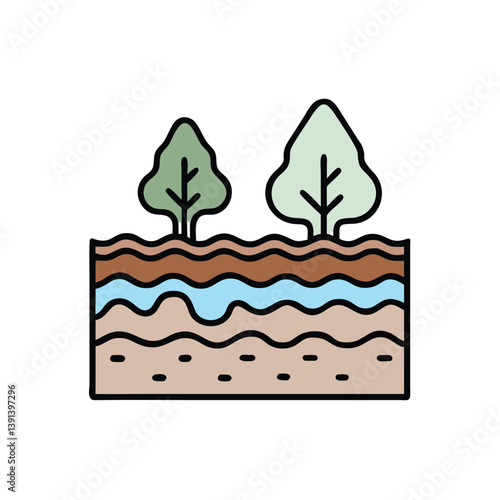 Cross Section Of Soil Layers With Trees And Groundwater Illustration