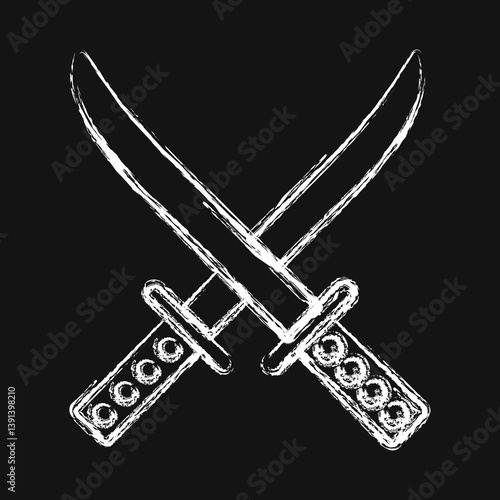 Icon katana sword. Japan elements. Icons in chalk style. Good for prints, posters, logo, advertisement, infographics, etc.