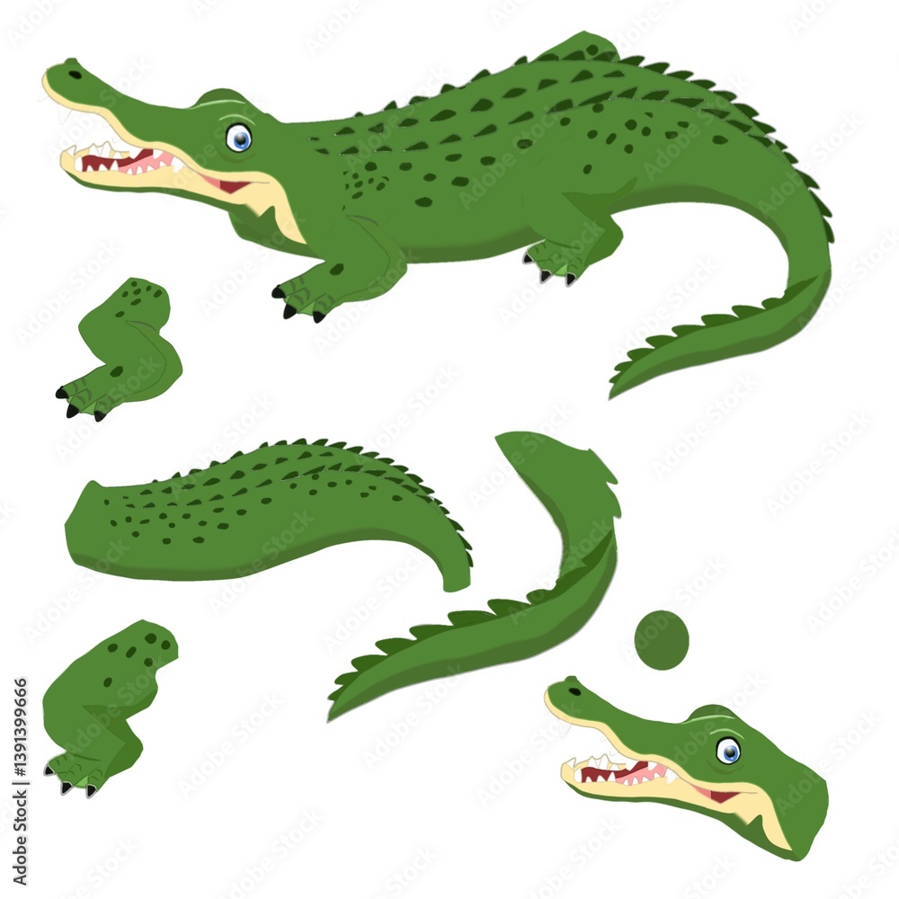 Fototapeta premium Crocodile with a smile cartoon character body part for making animation 