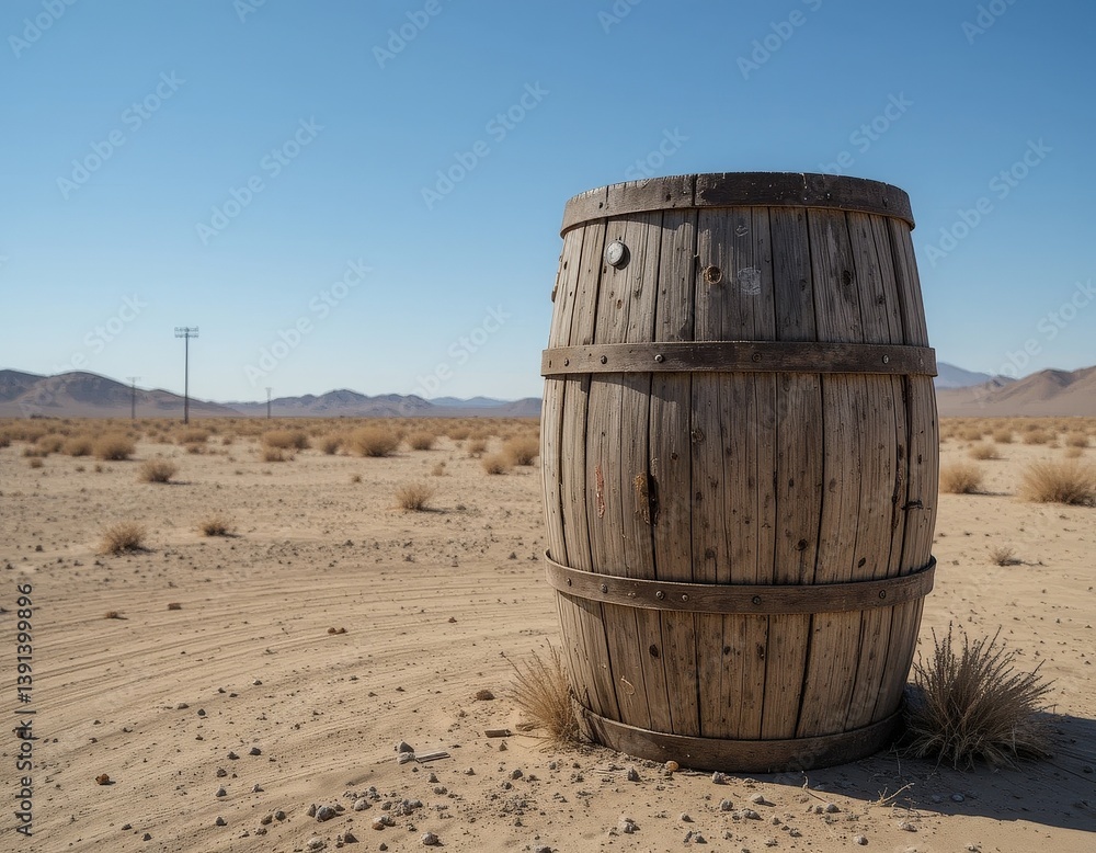 A weathered wooden barrel rests alone in the vast, arid expanse of a sun-baked desert, surrounded by golden sand dunes under a clear blue sky, evoking a sense of solitude and mystery. A weathered wooden barrel rests alone in the vast, arid expanse of a sun-baked desert, surrounded by golden sand dunes under a clear blue sky, evoking a sense of solitude and mystery.