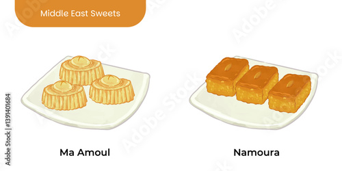 Middle East Sweets and Dessert Illustration Set Ma Amoul Namoura