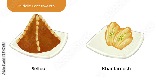 Middle East Sweets and Dessert Illustration Set Sellou Khanfaroosh