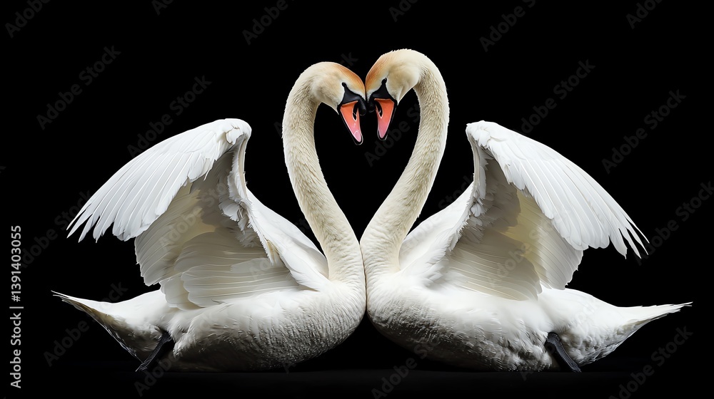 Fototapeta premium Two swans forming a heart shape with their necks.