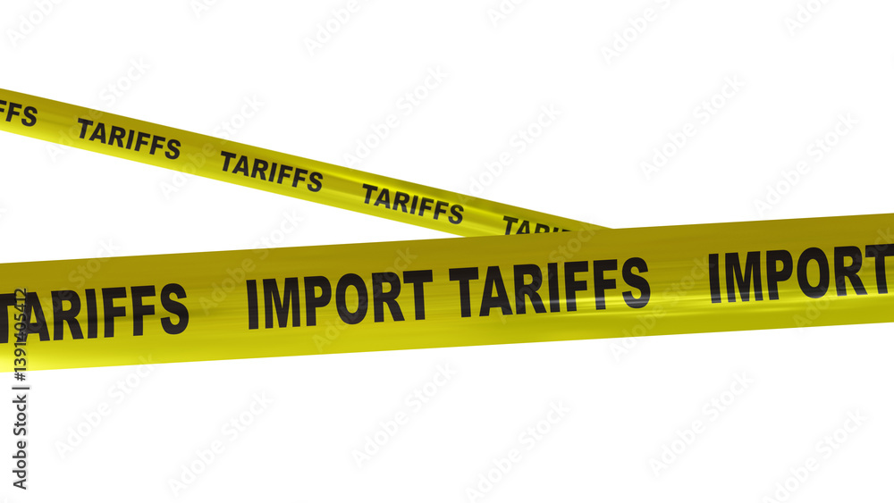 Import Tariff increase, Trade war concept. Tariffs text yellow tape isolated on white, transparent
