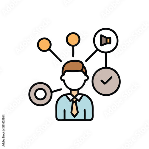 Business Person Managing Tasks With Time Approval And Communication Skills Icon