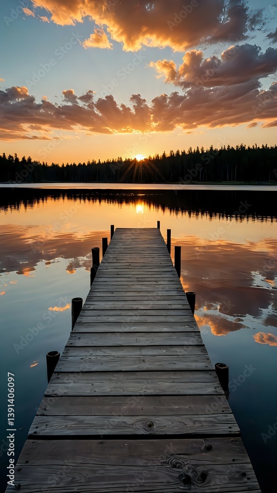 Fototapeta premium wooden pier at sunset