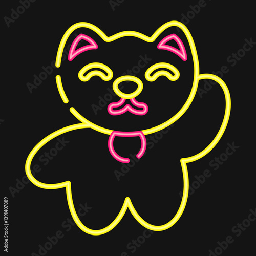 Icon maneki neko cat. Japan elements. Icons in neon style. Good for prints, posters, logo, advertisement, infographics, etc.