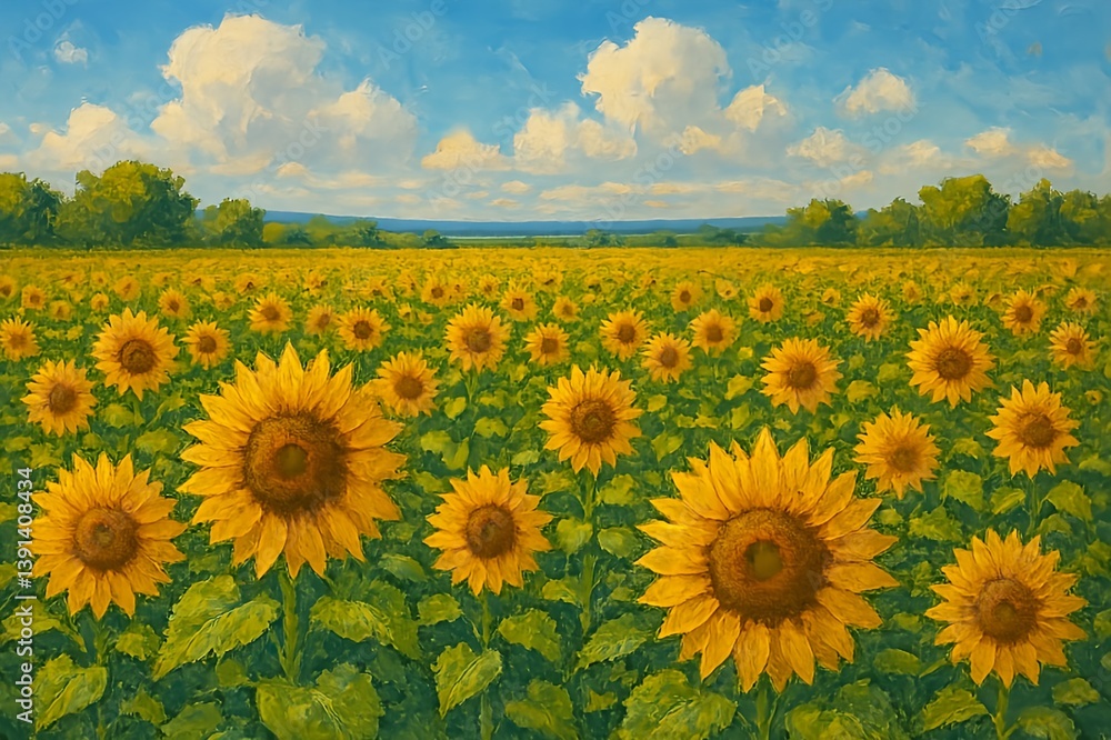 Fototapeta premium Field of Sunflowers under a Blue Sky