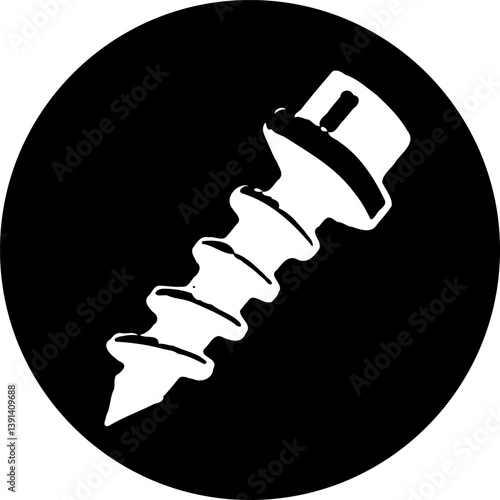 Isolated construction hardware illustration: screw, fastener in a circular frame