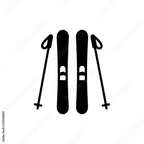 Minimalist Ski Silhouette with Pole - Simple Winter Sports Icon