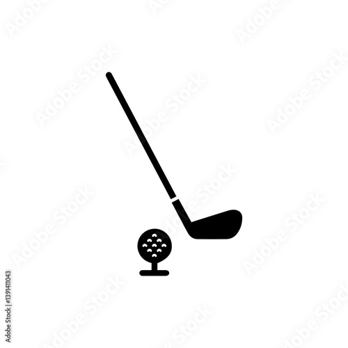 Silhouette of Golf Club and Ball in Black Fill - Side Angle Minimal Design