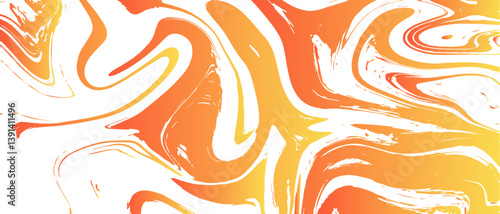 Liquify orange, yellow and white abstract background with premium marbleized design. Marble texture with waves and mixing oil paint Fluid  ink water design. Colorful liquid and splash of paint.