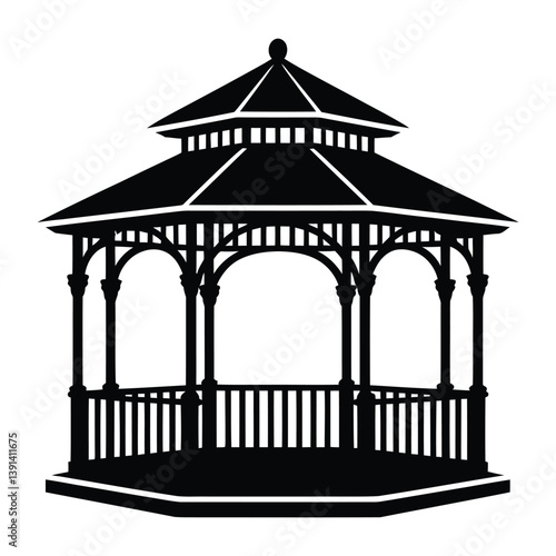Gazebo Silhouette, Vector, Icon, Logo, White Background.