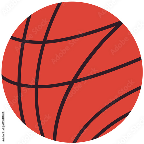Vector illustration of a red basketball with black lines in a flat cartoon style. Ideal for sports content, children's designs, recreation themes, physical activity, and educational materials.