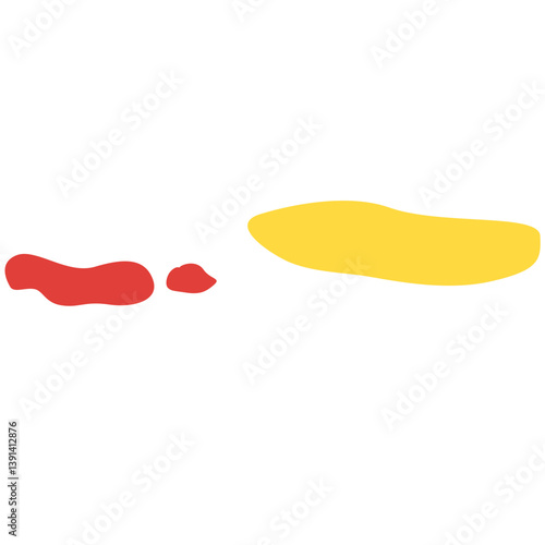 Flat vector illustration of a white plate with leftover food traces in red and yellow. Ideal for educational visuals, hygiene posters, dishwashing concepts, or kitchen-related graphic design elements.