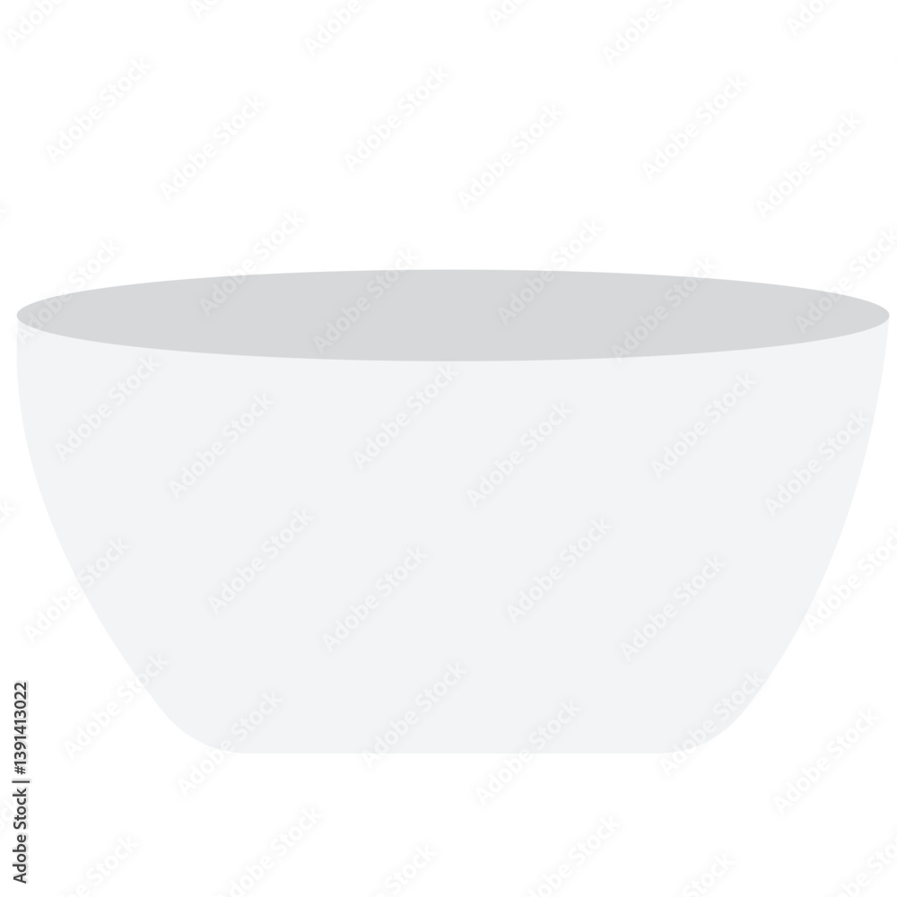 Flat illustration of a simple empty bowl in white with a gray inner rim. Perfect for kitchen graphics, food-related content, utensil icons, menu designs, or minimalist cooking illustrations. Flat illustration of a simple empty bowl in white with a gray inner rim. Perfect for kitchen graphics, food-related content, utensil icons, menu designs, or minimalist cooking illustrations.