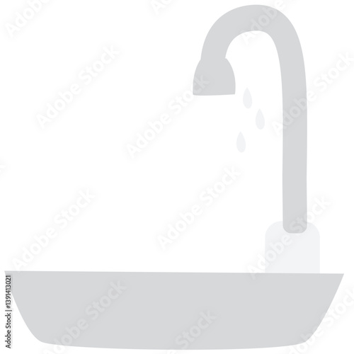 Flat cartoon illustration of a sink with a dripping faucet on blue background. Ideal for hygiene campaigns, plumbing icons, bathroom visuals, water conservation themes, and home utility designs.