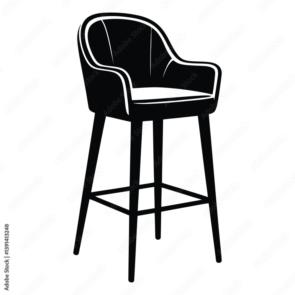 Barstool Silhouette, Vector, Icon, Logo, White Background. Barstool Silhouette, Vector, Icon, Logo, White Background.