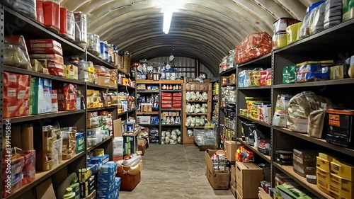 Wallpaper Mural Organized Food And Supplies Stored On Shelves Inside A Dark Storage Structure Torontodigital.ca