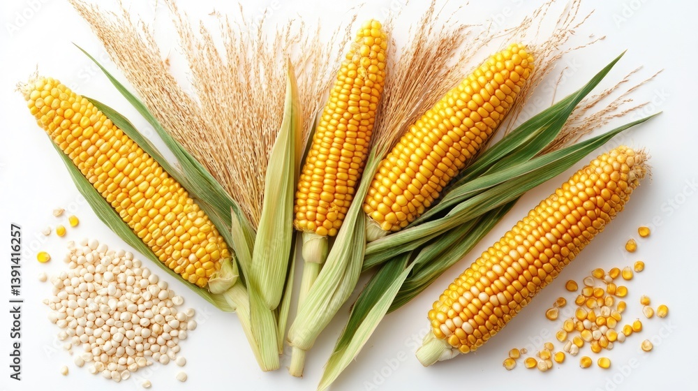 isolated organic fresh corn or maize on a white background.