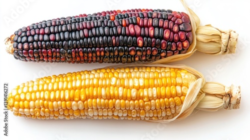 isolated organic fresh corn or maize on a white background.