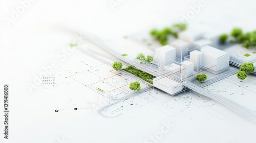 Futuristic Urban Architectural Design with Green Spaces and Roads