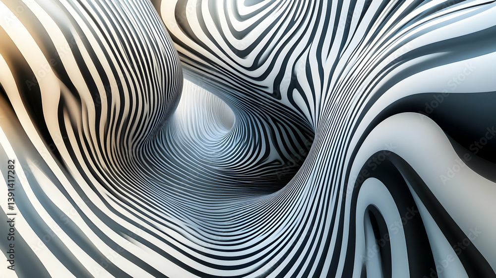 Abstract swirling tunnel with black and white stripes. Dynamic, 3D design, optical illusion Abstract swirling tunnel with black and white stripes. Dynamic, 3D design, optical illusion