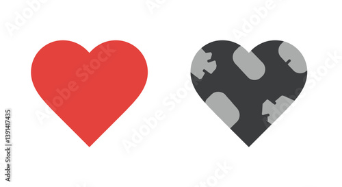 Heartfelt Contrasts: Two distinct heart illustrations stand side by side. The image captures the symbolic essence of love, affection, emotion, and feeling.