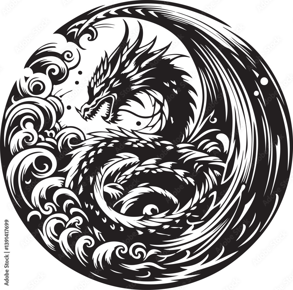 Illustration of a round dragon on a white background Illustration of a round dragon on a white background