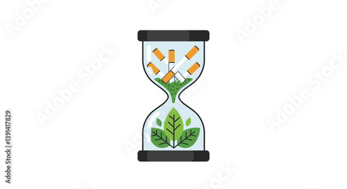 Time's Running Out: A poignant illustration depicts the urgency of quitting smoking. Cigarettes fill the top chamber of an hourglass.