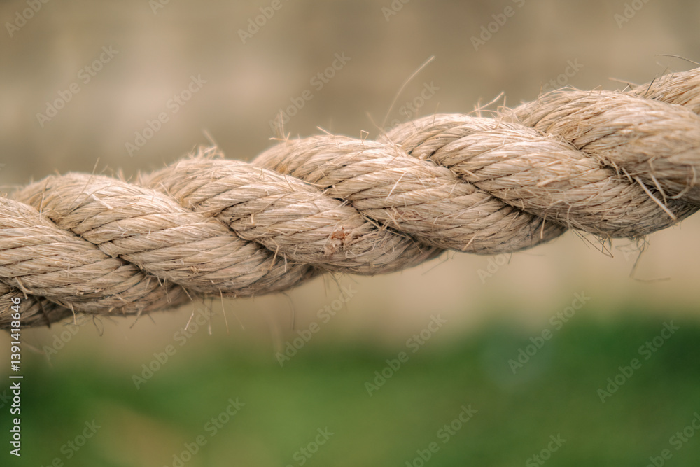 Closeup of a thick brown rope suitable for marine, nautical, outdoor, adventure, and rusticthemed designs, websites, posters, and advertising materials. Closeup of a thick brown rope suitable for marine, nautical, outdoor, adventure, and rusticthemed designs, websites, posters, and advertising materials.