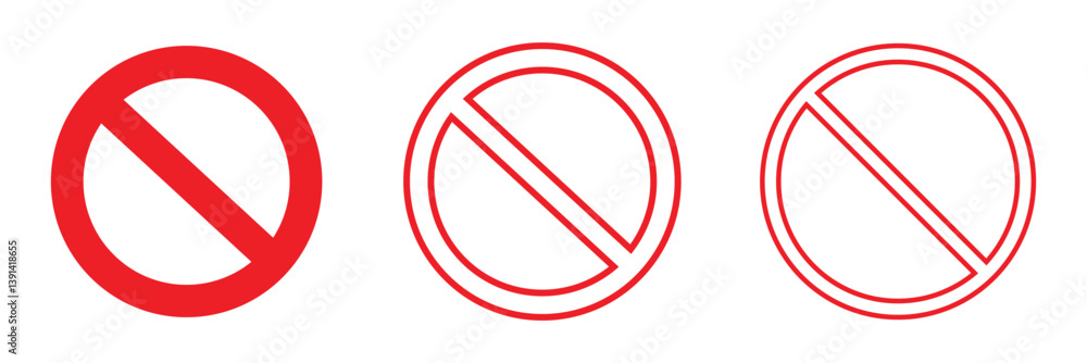 Sign forbidden. Icon symbol ban. Red circle sign stop entry and slash line isolated on white background. Mark prohibited. Round cross logo restrict entrance. Signal cancel enter. Vector illustration . Sign forbidden. Icon symbol ban. Red circle sign stop entry and slash line isolated on white background. Mark prohibited. Round cross logo restrict entrance. Signal cancel enter. Vector illustration .