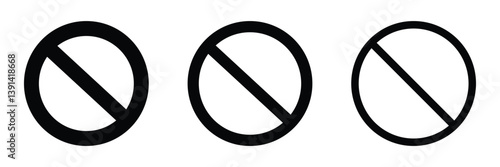 Sign forbidden. Icon symbol ban. Red circle sign stop entry and slash line isolated on white background. Mark prohibited. Round cross logo restrict entrance. Signal cancel enter. Vector illustration .
