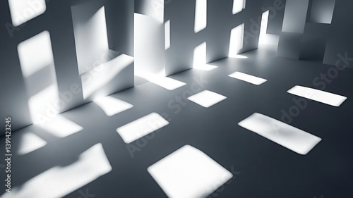 Obraz na płótnie Abstract geometric shadows and light patterns on a wall and floor in minimal architectural space w salonie