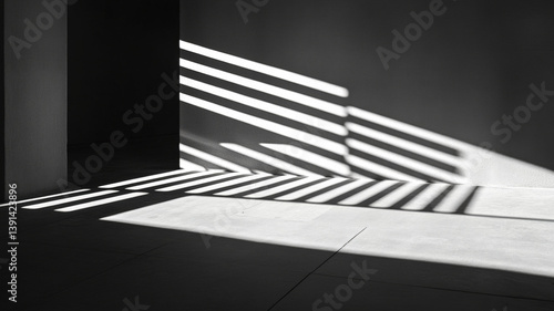 Obraz na płótnie Abstract light and shadow lines casting diagonally on dark floor and wall in black and white minimalism w salonie