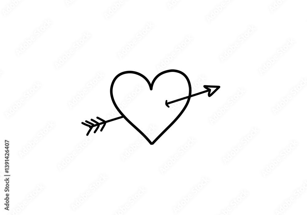 Minimalist Line Art of Heart with Cupid’s Arrow white background Minimalist Line Art of Heart with Cupid’s Arrow white background