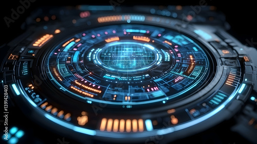 Wallpaper Mural Futuristic circular interface with glowing lights and digital data. Torontodigital.ca